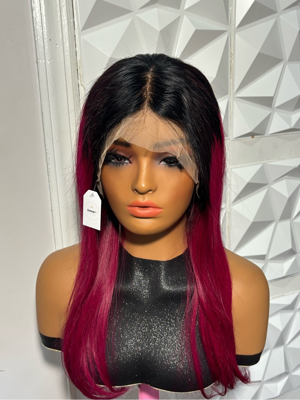 22 Inch Burgundy Ombré Human Hair Straight Lace Frontal Wig with Dark Roots